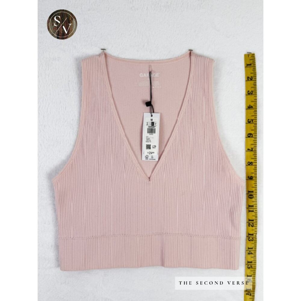 NWT Garage Stella Seamless Crop V-Neck Plunge Tank Top Light Pink Medium - Picture 2 of 8